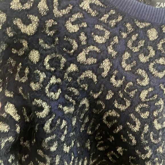 Zara knit animal print navy & gold sweater size Medium - Picture 4 of 8